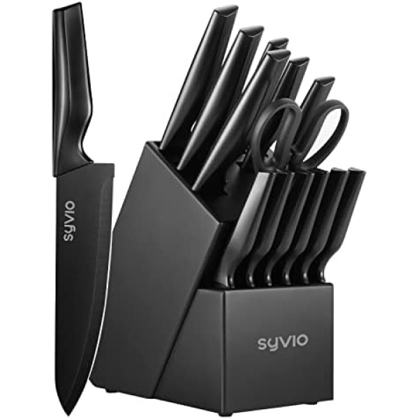 Knife Set, syvio 14 Pieces Kitchen Knife Set with Block, Knife Block Set