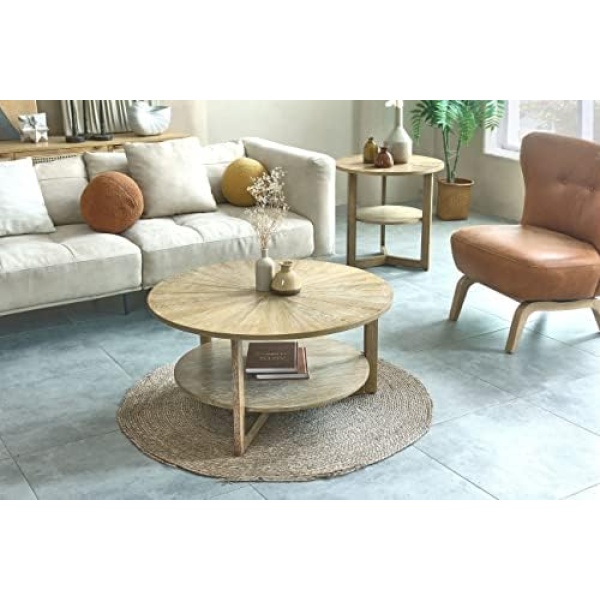 Gexpusm Round Wood Coffee Table, Natural Wood Coffee Table, Round Solid Wood - Image 6