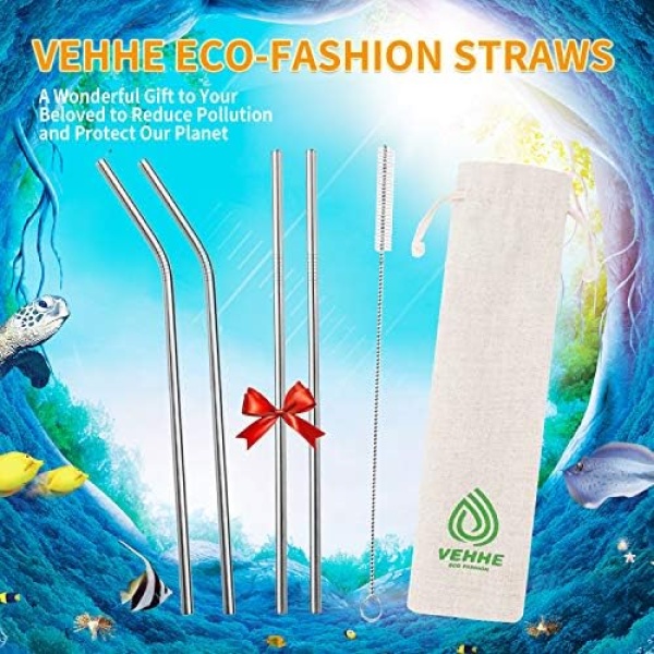 VEHHE Metal Straws Stainless Steel Straws Drinking Straws Reusable - 10.5 inches - Image 3