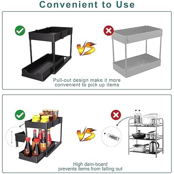 DEKAVA Under Sink Organizer 2 Pack，Bathroom Cabinet Organizer，2 Tier Sliding - Image 8
