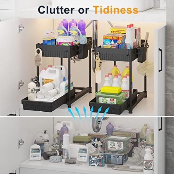 Sevenblue 2 Pack Under Sink Organizer and Storage, 2 Tier Sliding Bathroom - Image 2